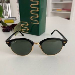 black & gold polarized club round classic ray bans